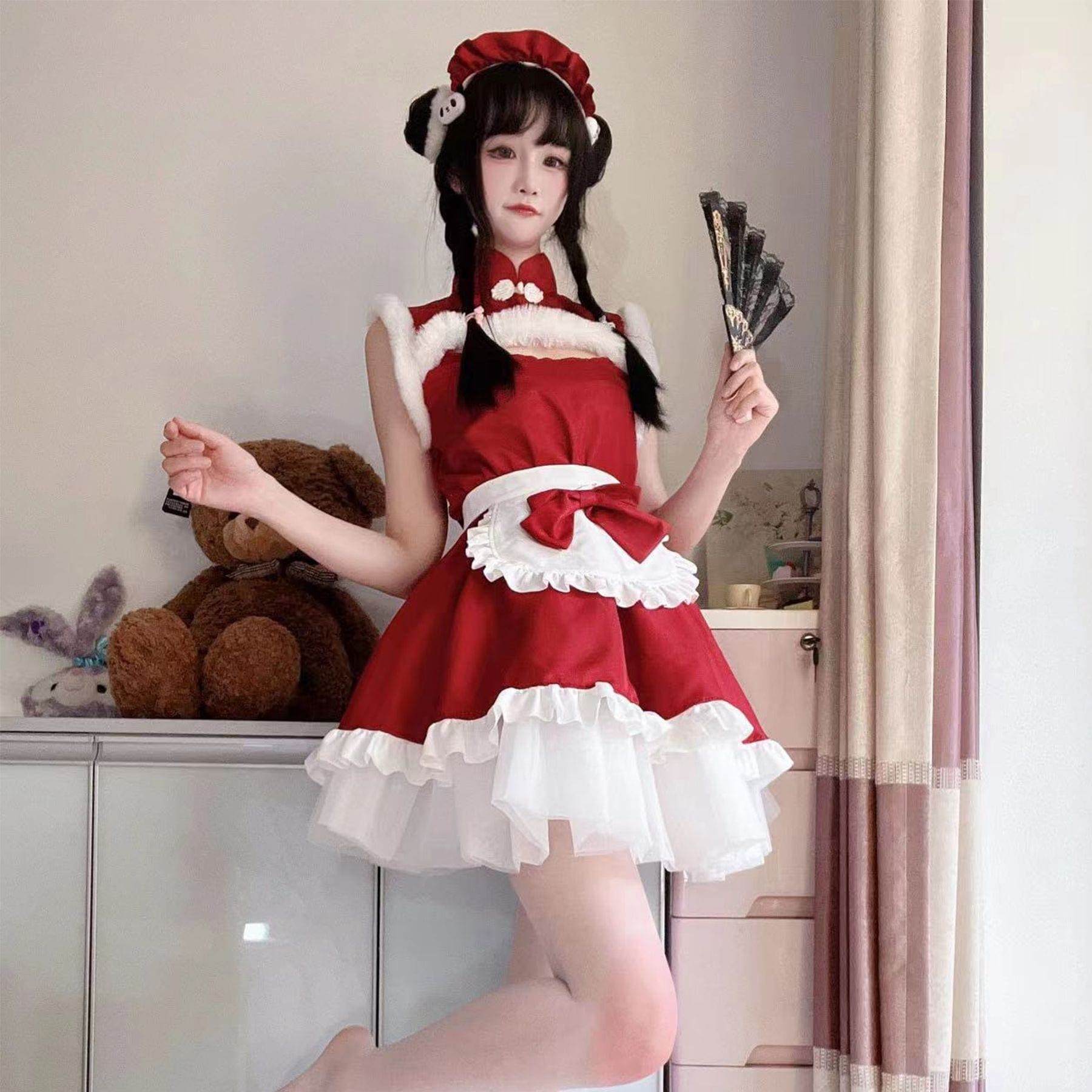 可愛い ステージクリスマス 25大人気急速発送無料 服 デート ロリータ サンタドレス 服 赤