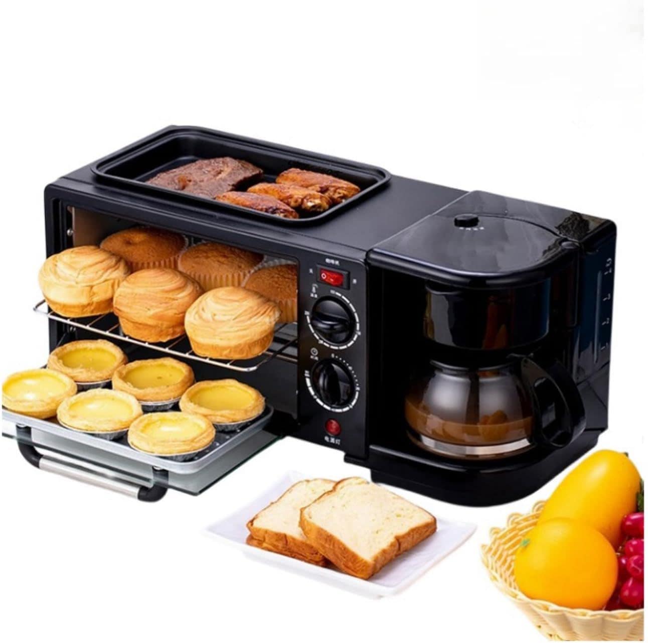 トースター ロースター コーヒーメーカー トースター オーブン 3 in 1 多機能 サンドイッチ 朝食メーカー 1050W ハイパワー グリル調理 110V オーブン トレイ付き 上下ヒーター付き