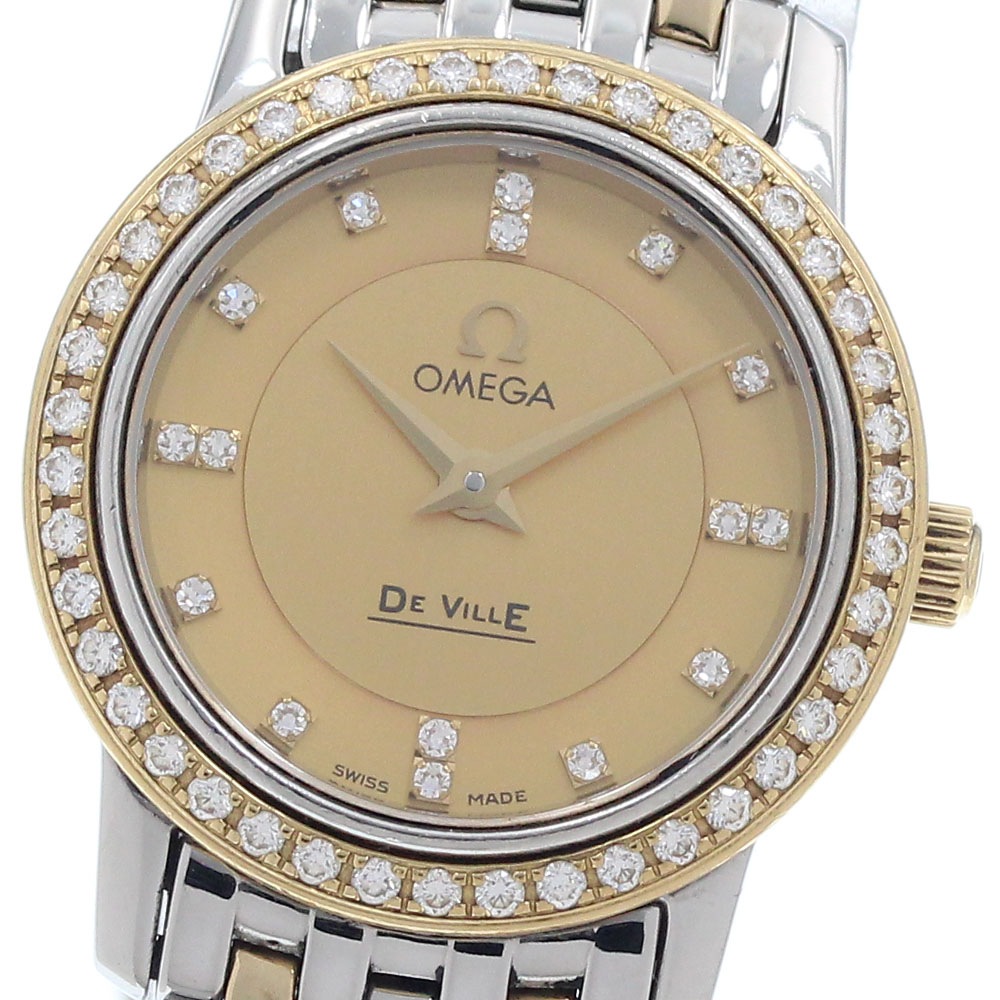 オメガ OMEGA 4375.15 デビル 16P ダイヤベゼル YGコンビ クォーツ レディース _950668【中古】