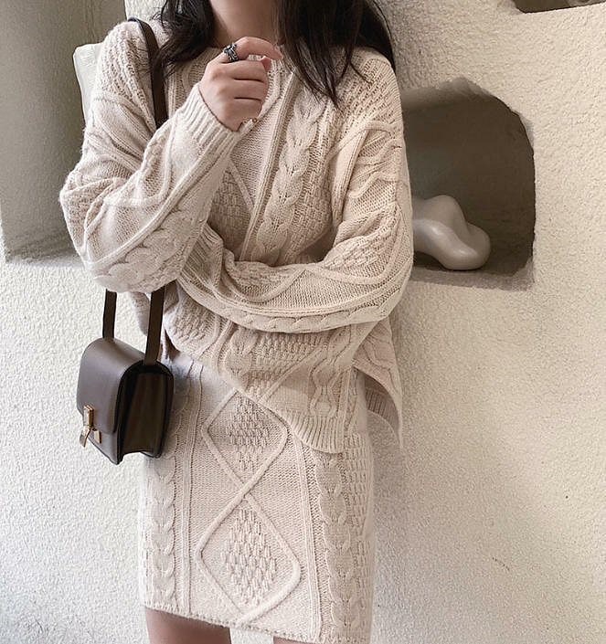 韓国 ファッション 3色 ニットセットアップ スカート ミニ丈 タイト ケーブル編み 長袖 ゆったり Chrysalisventures Com