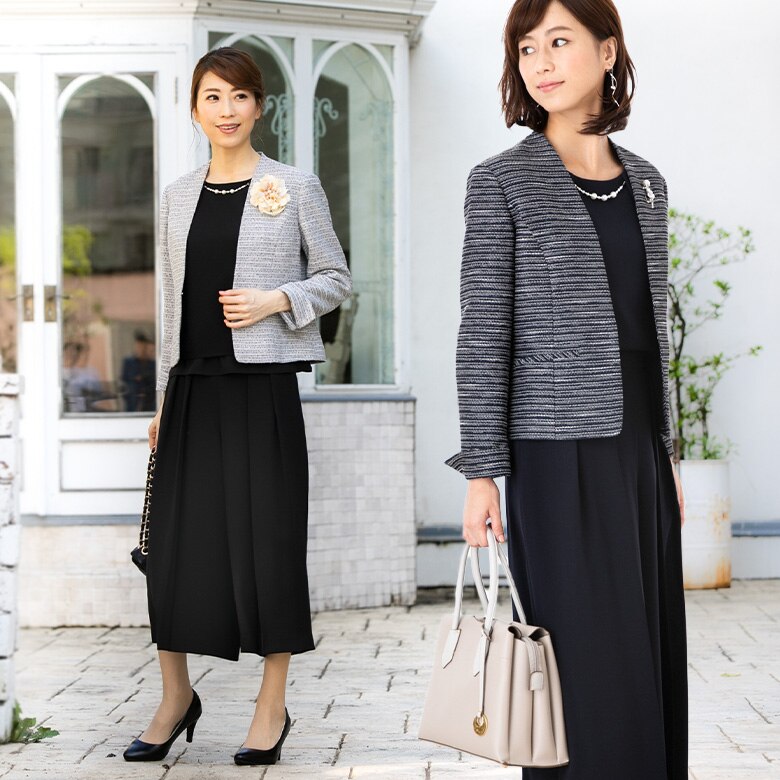 ラメツイード ジャケット＆ ガウチョ パンツ ネックレス 付き / ママスーツ レディース 卒業式