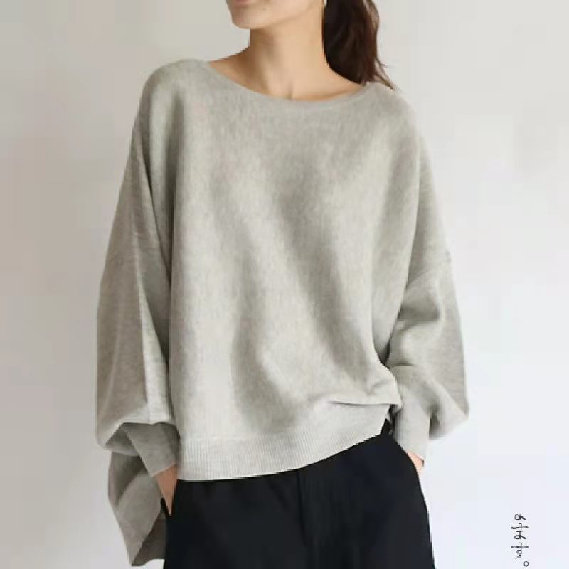 【2点購入で150OFF】【短納期】ニット セーター クールネック 洗えるニット 秋服 レディース カットソー 長袖 ボリューム袖 トップス カシミアタッチニット シンプル クルーネック ワイドリブ