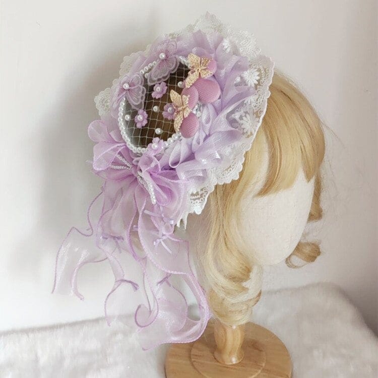 【3日で出荷】りのボウノットフラットハットドレススモールシルクハットヘアアクセサリーロリータヘ