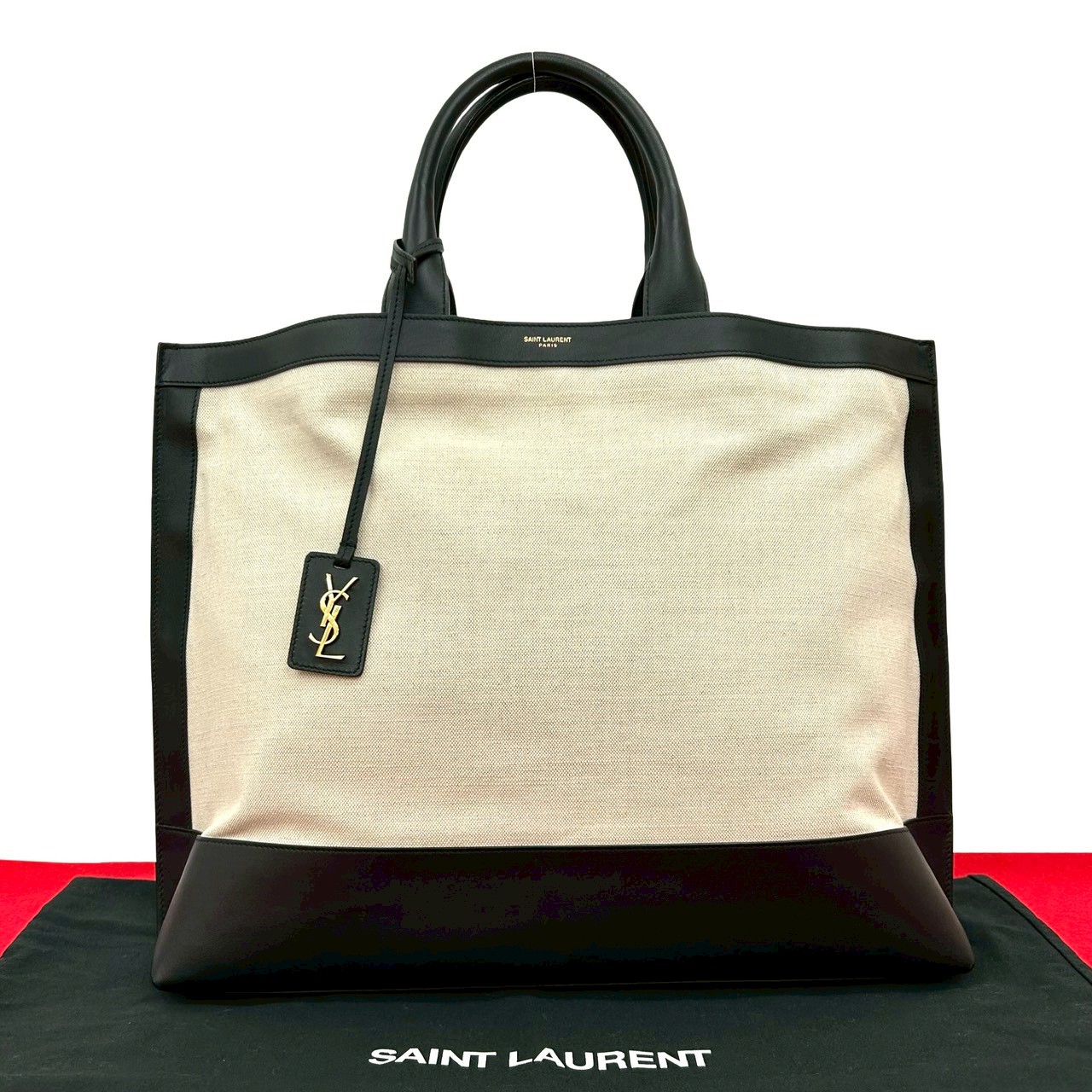 サックショッピング YSL ロゴ 金具トートバッグ レザー キャンバス ホワイト 70687