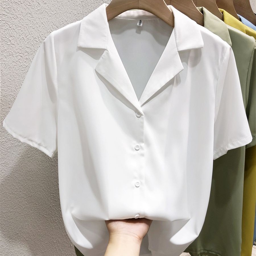 スーツ 襟 白 シャツ レディース 半袖 シフォン トップス レディース おしゃれ ゆったり ドレープ シャツ1216