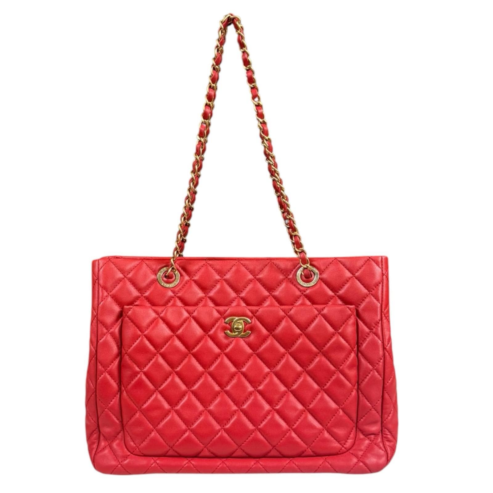 シャネル マトラッセ トートバッグ ラムスキン レッド CHANEL 中古