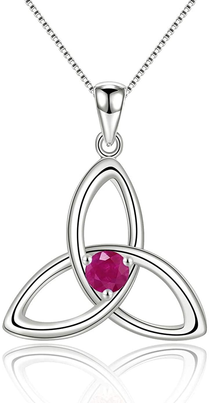 JIANGXIN 925 スターリング シルバー ネックレス 40+5cm チェーン ペンダント 女性 誕生石 金属アレルギー対応(ルビー)