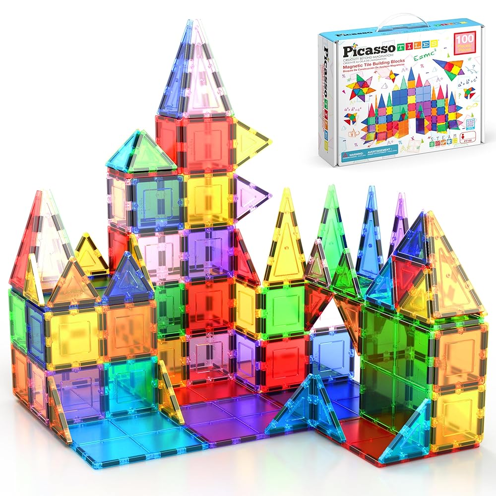 PicassoTiles 100ピースセット マグネットビルディングタイルクリア磁気3Dビルディングブロック建設プレイボード-想像を超えた創造性教育