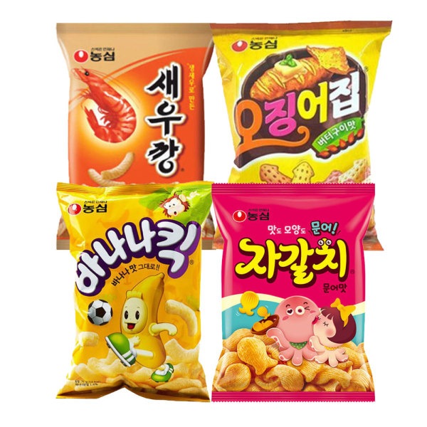 えびせん4袋 + バナナキック4袋 + チャガルチ4袋 + イカ屋4袋