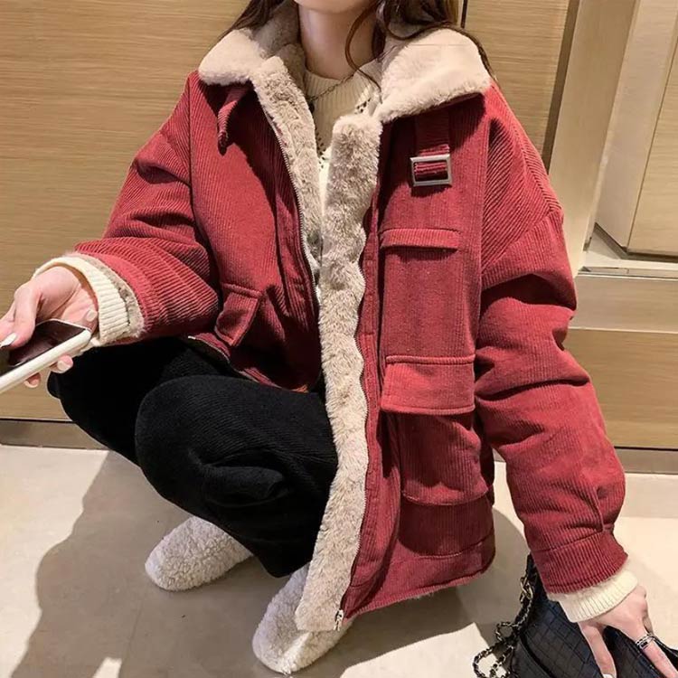 コーデュロイボアジャケット暖フェイクファー裏ボアレディース暖かIい防寒コートブルゾン服あったか大人カジュアル無地おしゃれ大きいサイズ裏フリースファッションアウターポケット上着防風