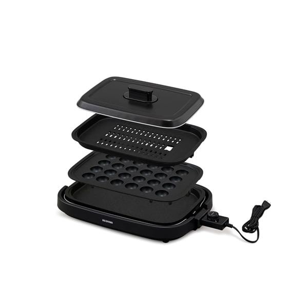 アイリスオーヤマ 網焼き風ホットプレート 3枚プレート ブラック IHA-A30-B 網焼き ホットプレート 油を落とす ホットプレート 穴あき プレート