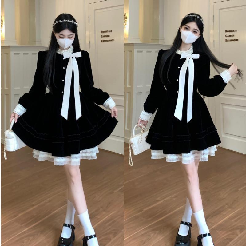 女性用のプラスサイズの甘いベルベットのドレス秋と冬エレガントなプリンセススタイルのふくらんだスカート