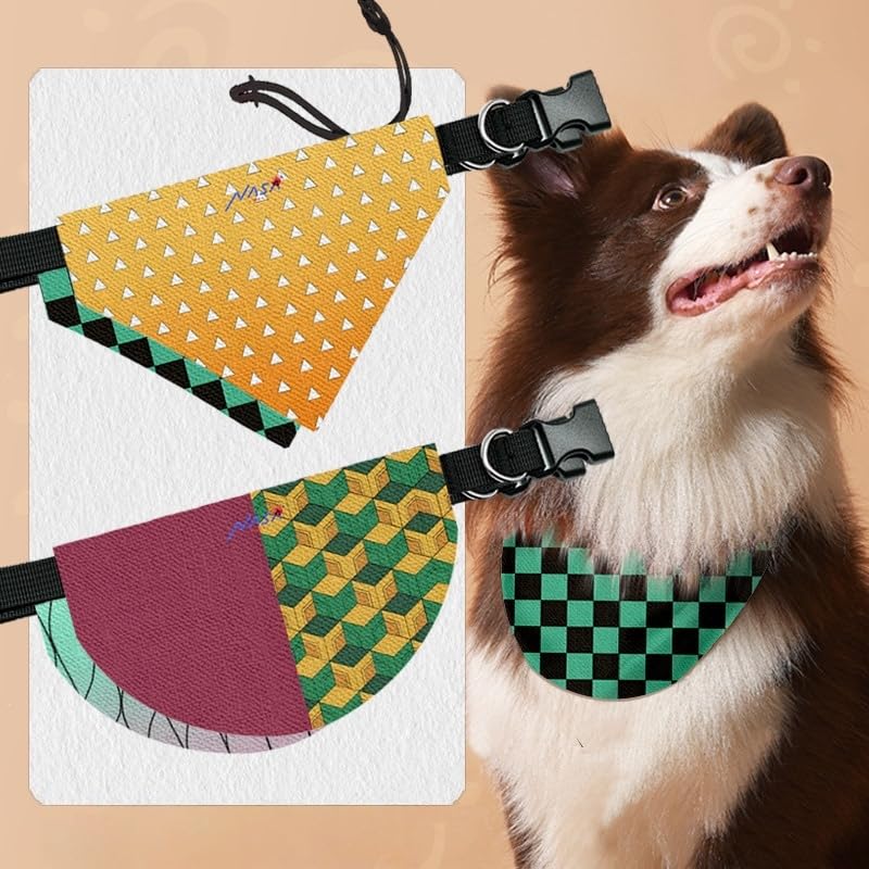 【3点お得セット】鬼滅の刃 ペット用アクセサリー - 炭治郎・禰豆子・善逸デザイン 犬用バンダナ＆猫用首輪 小型犬2kg大型犬30kg対応 (選べる6点セット)