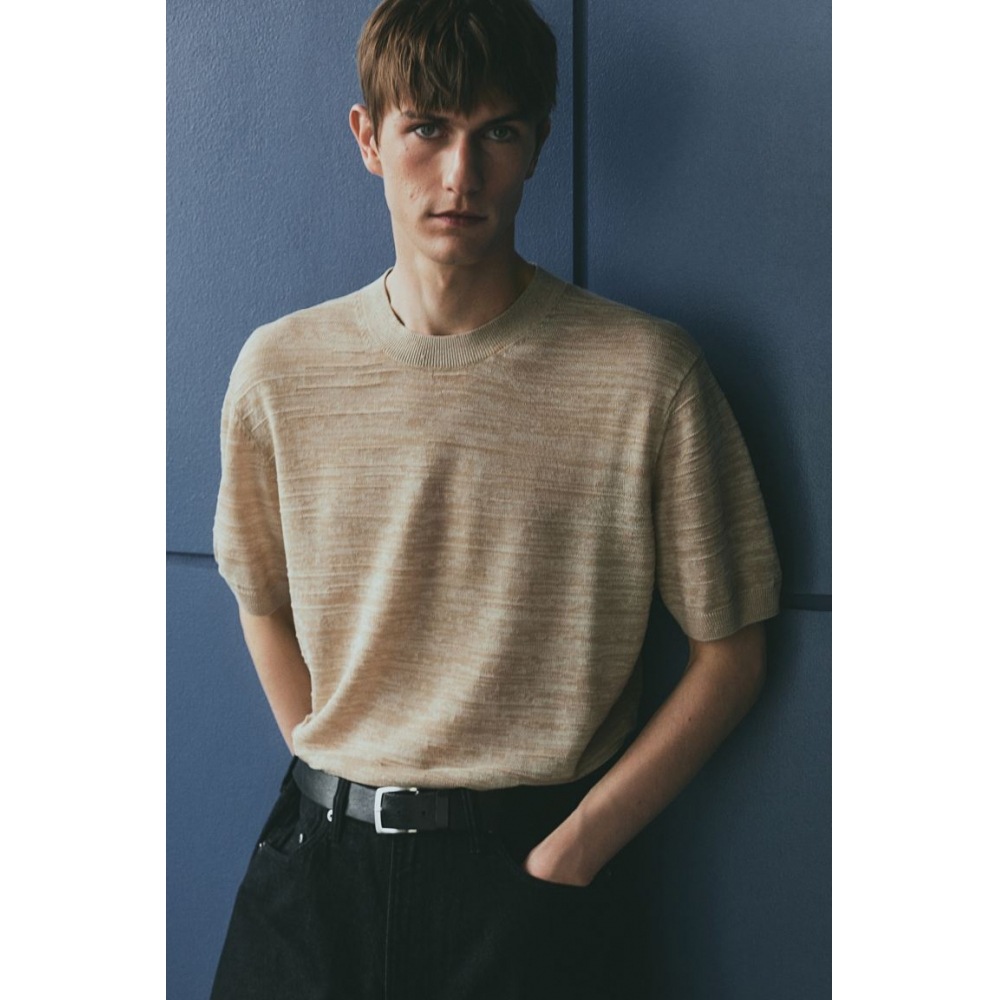 H&M ファインニット T シャツレギュラーフィットベージュメランジ 6,042円