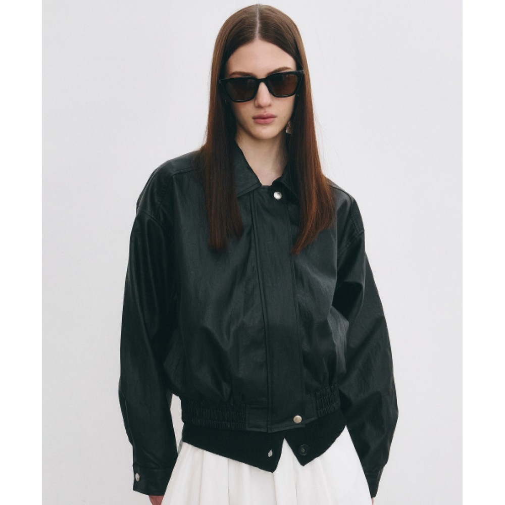 ニック&ニコールミニマルクラシックレザーブルゾン_ブラック 24,139円