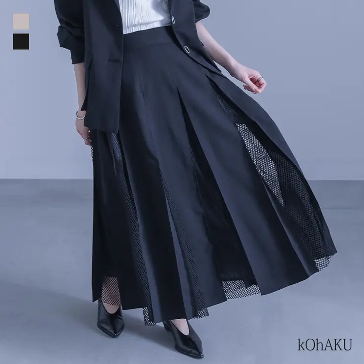 kOhAKUメッシュ切替フレアスカート