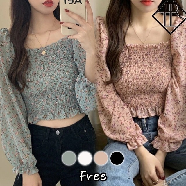 ２点で13o円OFF！【即納】ブラウス レディース 長袖 シャツ 大きいサイズ トップス ブラウスシャツ シャツ スクエアネック トランペットスリーブ ショート丈 キレイめ ナチュラル お洒落 可愛い