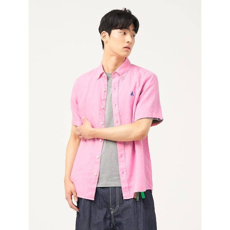 BEANPOLE MEN リネン 無地 半袖シャツ ライトピンク BC5365C21Y 399847