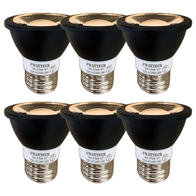 FWAYTECH led スポット e26 調光 6W 中角30度 ハロゲン電球50W60W相当 ダクトレールLEDスポットライト レフ電球代替 密閉器具対応 (電球色相当(2700K), 本体黒