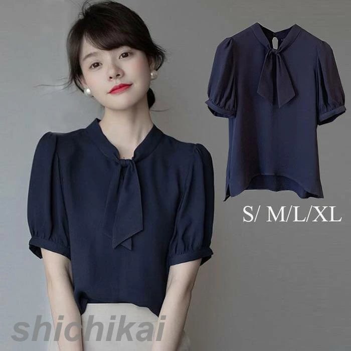 レディース シャツ 半袖 ネイビーフォーマル ブラウス スーツ シャツ 女性 ビジネス オフィス OL 通勤 夏服 シャツ トップス 事務服 無地 仕事用 スーツに合わせて オフィス カジュアル