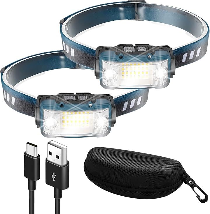 セルカノ ヘッドライト USB充電式 ネックライト 17時間点灯 ケース付き 高輝度 超広角 軽量 小型 センサー搭載 LED 防災 防水 キャンプ 登山 ハイキング 釣り( ブルー)