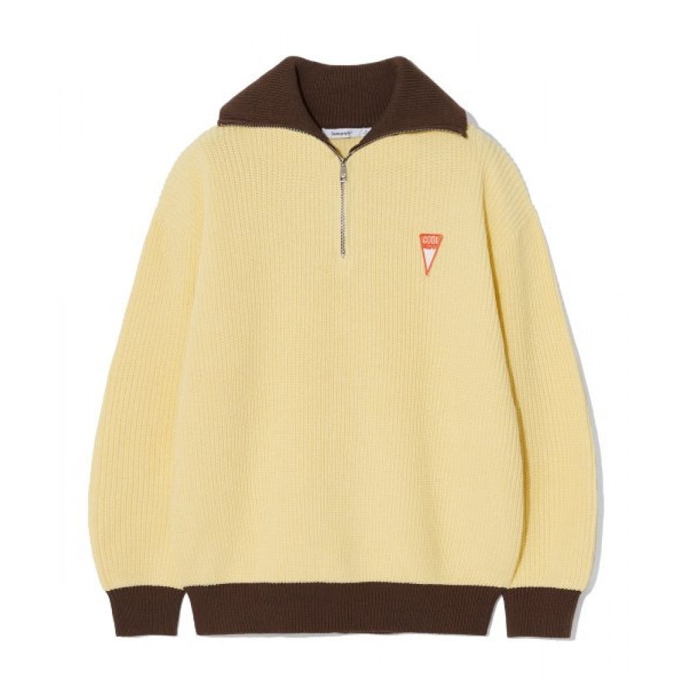 CODEGRY ピースワッフェンカラーハーフジップアップニット_バター