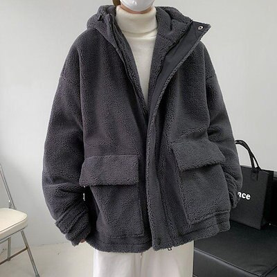 人気の新作 品質保証暖かい あったか コート ジャケット もこもこ 厚手 アウター 裏起毛 防寒 フード付き メンズ【短納期】