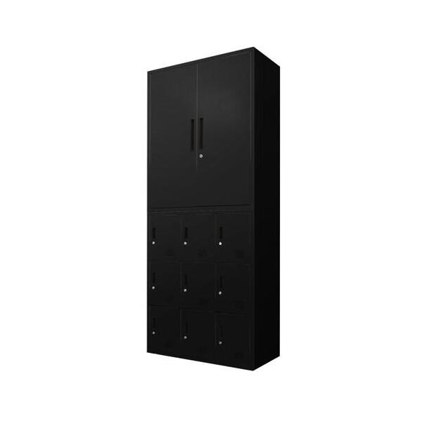 法人限定 Netforce FH-R9-2-W-BK ブラック FACILE 書庫 2台セット 両開き書庫 9人用ロッカー 鍵付き スチール製 メーカー直送