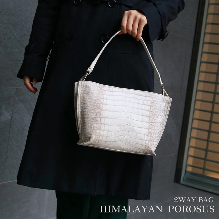 ヒマラヤ クロコダイル 2WAY バッグ 日本製 センター取り ショルダーバッグ ポロサス スモールクロコダイル ハンドバッグ 肩掛け 斜め掛け 保証書 付き 鰐革 本革 女性 母の日 ギフト プレゼ