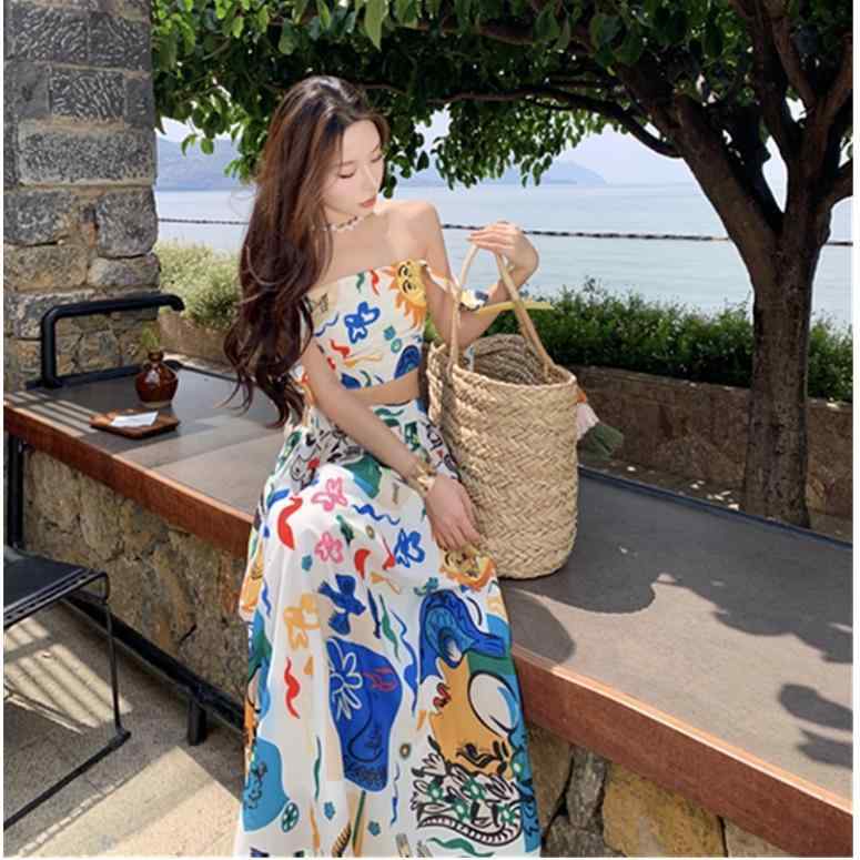 レディース ファッション ホリデー サスペンダースカート ツーピース スーツ スパイシー ドーパミン 春 ホリデースーツ セット 軽量 爽やか カラー エレガント フェミニン リゾート 休暇 ビーチ