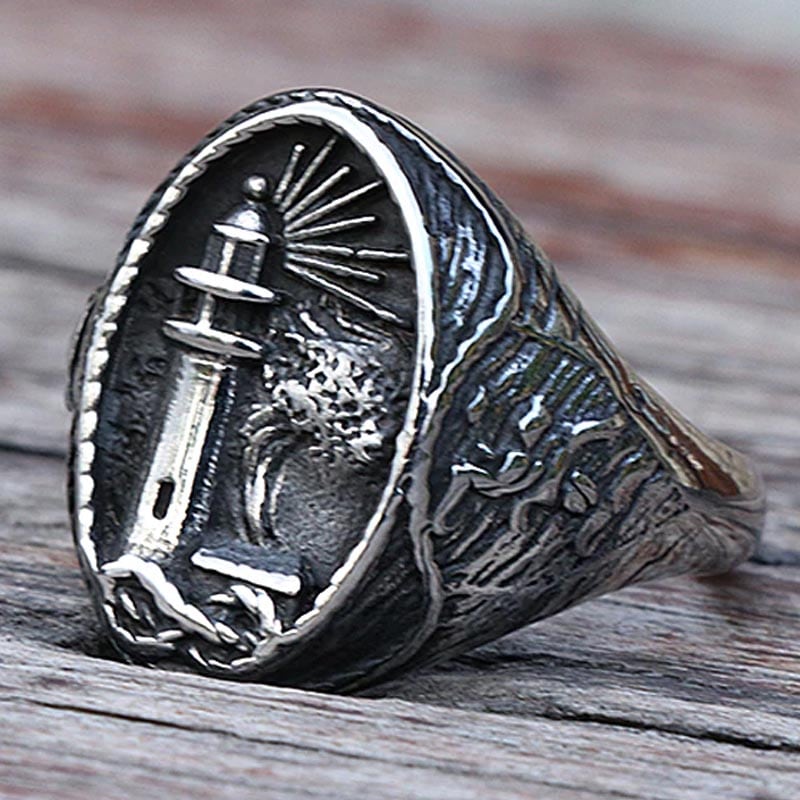 灯台ステンレスリング（LRC193）指輪 18-31号 印台型 船乗り 砂時計 漁師 海賊 プレゼント 楕円形 ギフト 男性 女性 親指 人差し指 中指 薬指 小指 人気 r0203xxxxxxxx