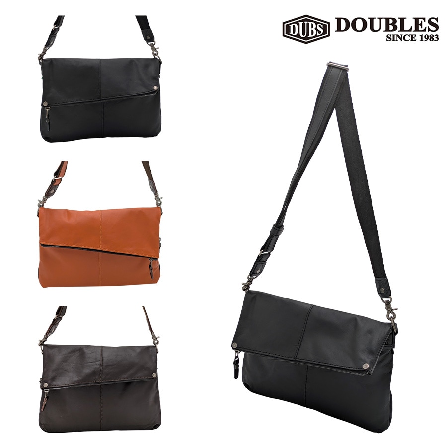 【DOUBLES】vlr1656 横型ショルダーバッグ 斜め掛け 牛革 本革 レザー 長持ち 普段使い 使いやすい シンプル ユニセックス ギフト プレゼント ブラック