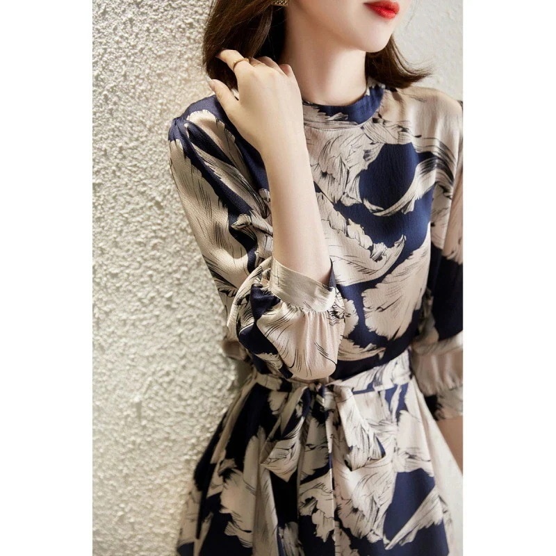 気質ワンピースレディース40きれいめマキシワンピース春夏秋長袖ワンピースプリントレションAラインスカートオシャレ大人上品ゆったり通勤韓国風30%までに制限