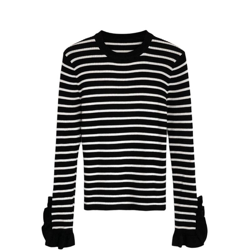 レディース トップス ニット セーター ボーダー ブラック モノトーン 274