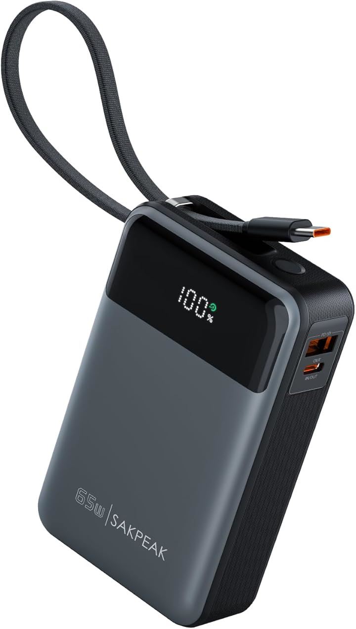 Power Bank 65W Built-In USB-C Cable モバイルバッテリー 20000mAh 65W出力 大容量 USB-Cケーブル内蔵 一体型USB PD/PPS
