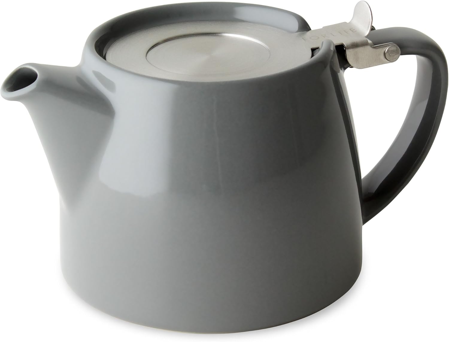 フォーライフ FOR LIFE ティーポット 陶器 530ml 3杯用 茶こし付き 食洗機対応 蓋が落ちない 片手で注げる 新生活 引っ越し祝い グレー スタンプティーポット 309Gry