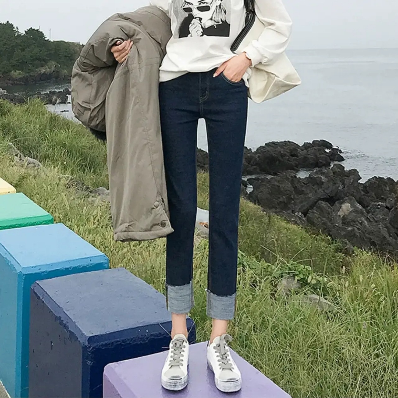 ボトムス パンツ ズボン スキニーパンツ デニムパンツ Gパン クロップド丈 アンクル丈 7分丈 9分丈 ロールアップ 伸縮性 切りっぱなし デニム キュート かわいい ラブリー 大人可愛い