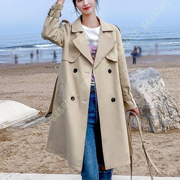 トレンチコート レディース 春 秋 ロング丈 ジャケット コート 無地 シンプル ゆったりトレンチコート スタンドカラー おしゃれ ロング チェスターコート