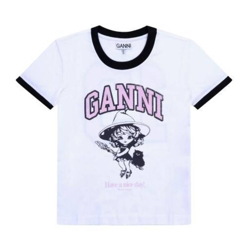 ガニ 半袖Tシャツ T4156 151 魔女ロゴプリント コントラスト レディース半袖Tシャツ