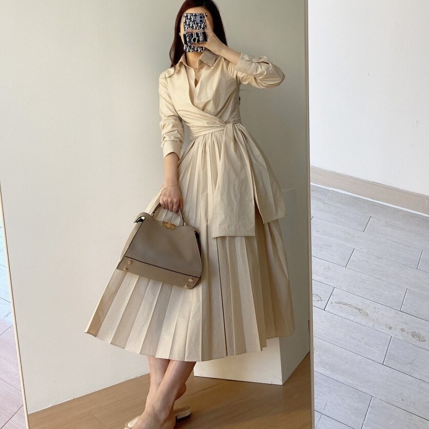 2color レディース ワンピース シャツワンピース ミモレ ミモレ丈 ロング ロング丈 袖あり 4,768円