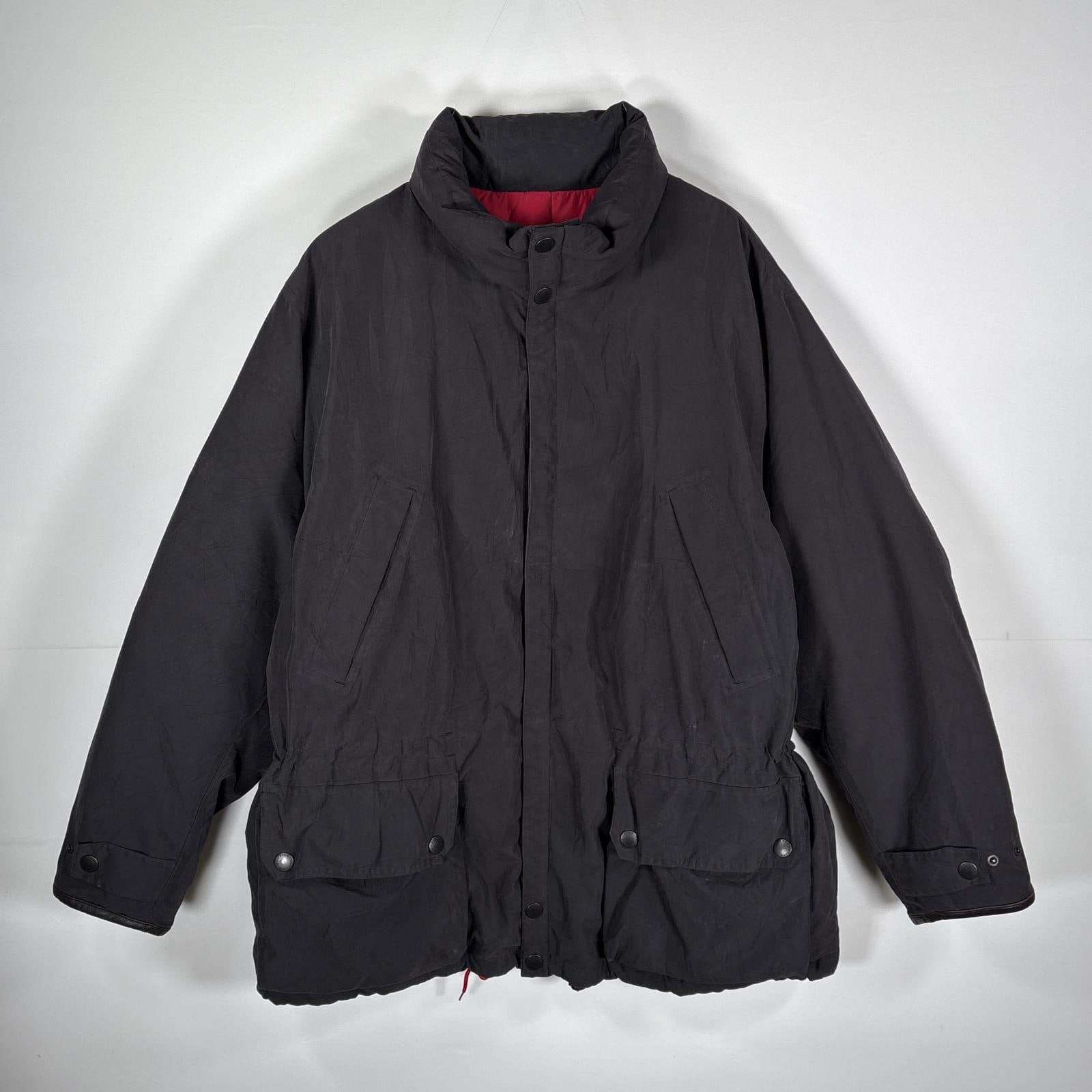 古着 90s/90年代 ダウンジャケット 袖口レザー XXL グレー系 メンズ