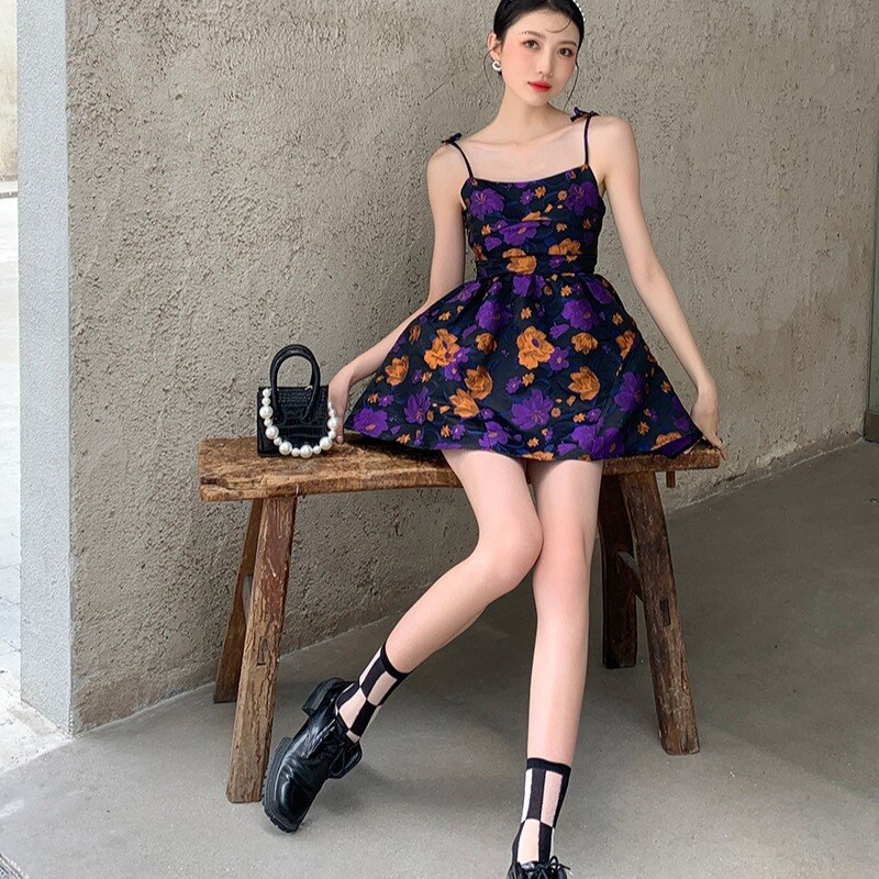 2023ティーブレイクフローラルスリングドレスプリンセススタイルの甘くてスパイシーなデザイ 母の日