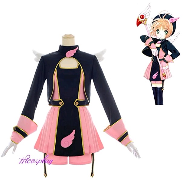 カードキャプターさくらコスプレ透明カードバトルスーツ桜木の花道ピンクブラックハットウィングサニタリー