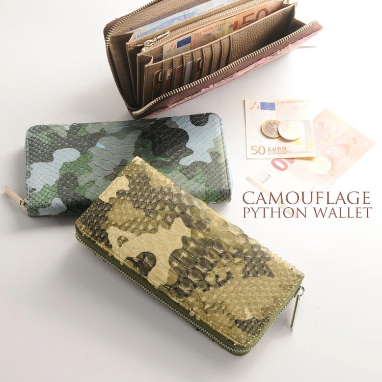 カモフラ柄ダイヤモンドパイソンレザー長財布