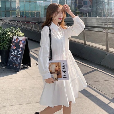 ティアードシャツワンピース ワンピース シャツワンピース フレアワンピース 膝丈 ひざ丈 袖あり 長袖 襟付き フレア Aライン ハイウエスト 前開き 綿 かわいい 大人可愛い きれいめ シンプル