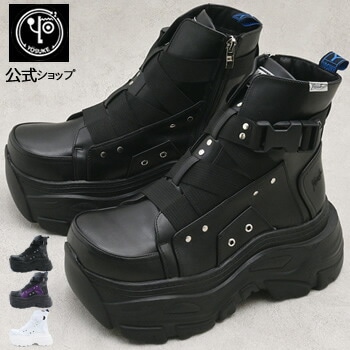 【公式SHOP特典キズ補修液付】 ヨースケ 厚底スニーカー メンズ ハイカット 9.5cm 厚底フラット クロスストラップ 8,301円