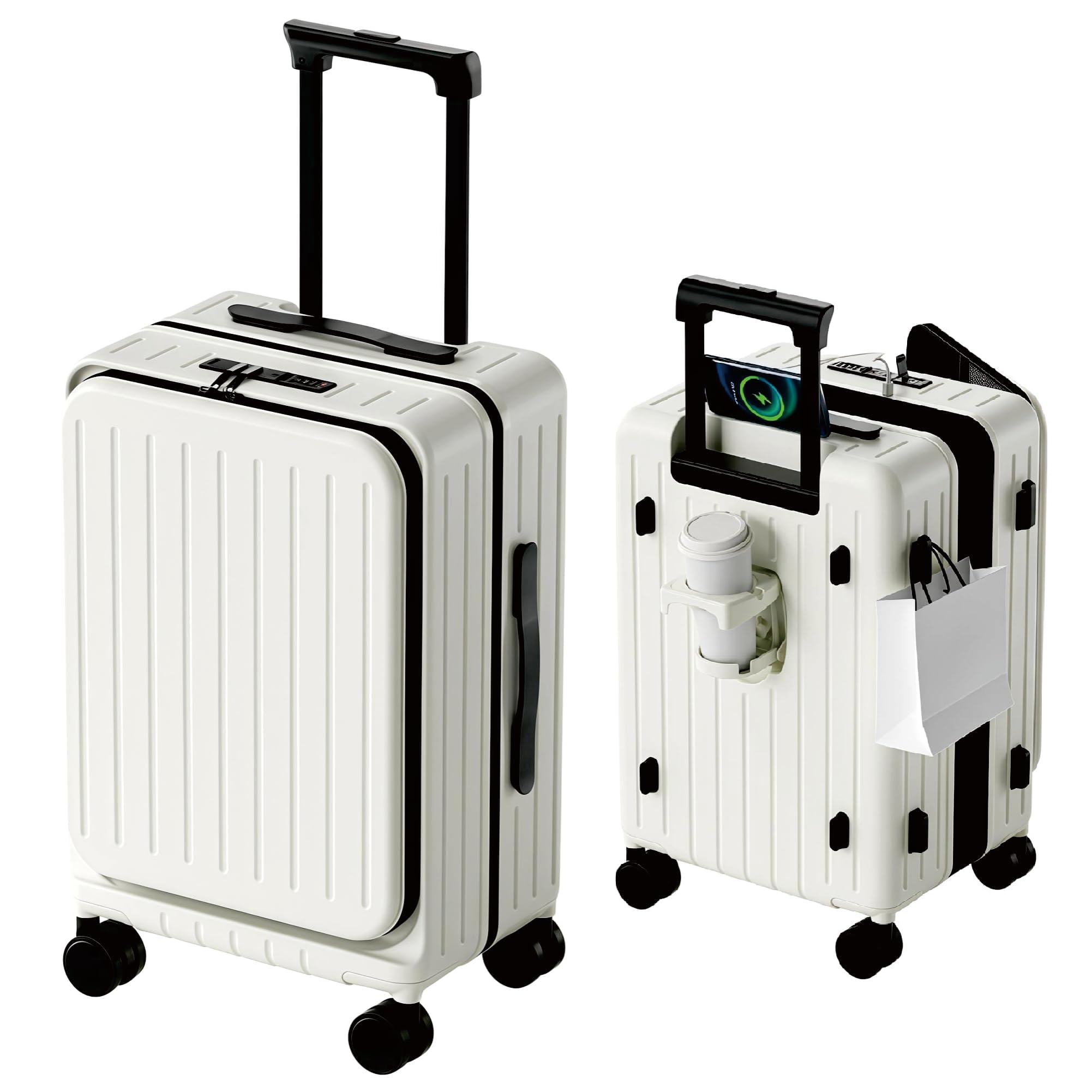 [RTmoni] スーツケース キャリーケース 機内持ち込み可 超軽量 フロントオープン 片開き 大容量 多機能 (USBポート/拡張機能/カップホルダー/フック) ハードトロリー 耐衝撃 360回