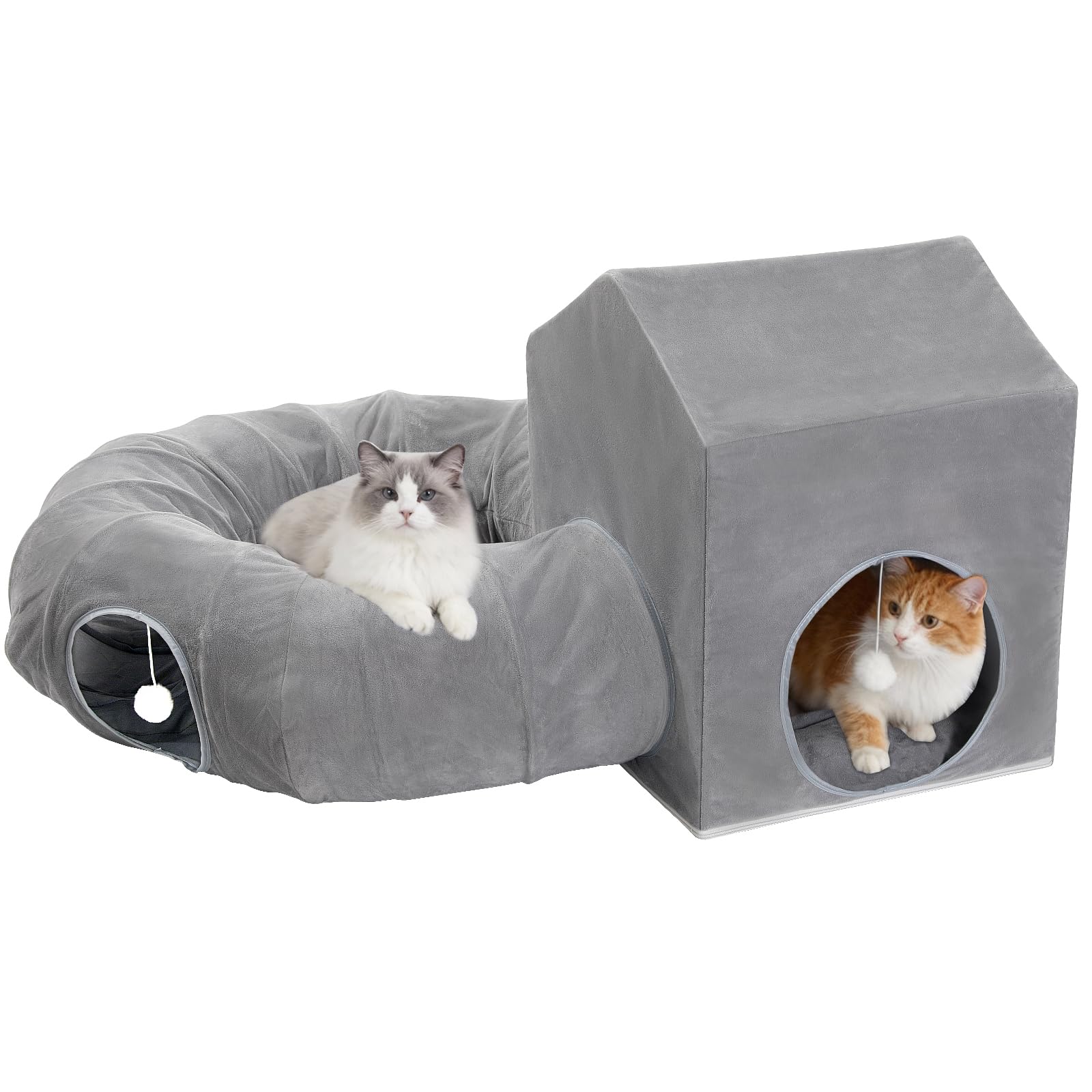 猫 ハウス 冬 トンネル付き 猫用ベッド Pawaboo キャットハウス ボール付き ふわふわ トンネル 柔軟 キャットベッド 折り畳める室内用 猫 ベッド ドーム 猫の遊び場 退屈解消 多頭飼育 休