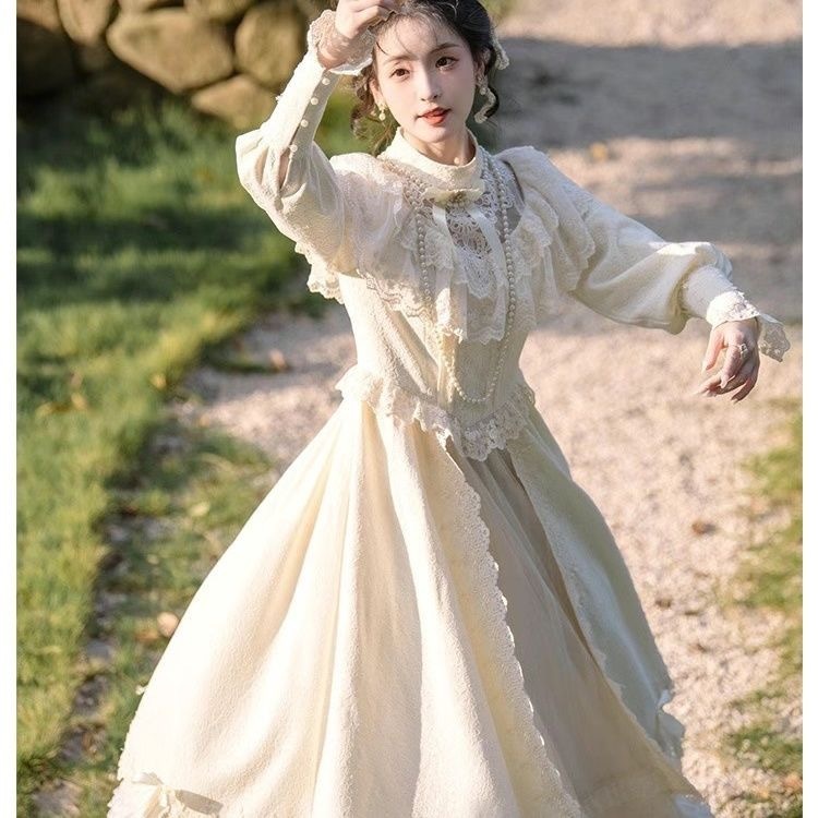 cosplay ワンピース フレンチヘボン風白ワンピース春服女2024新作バースデードレスロングスカート女装