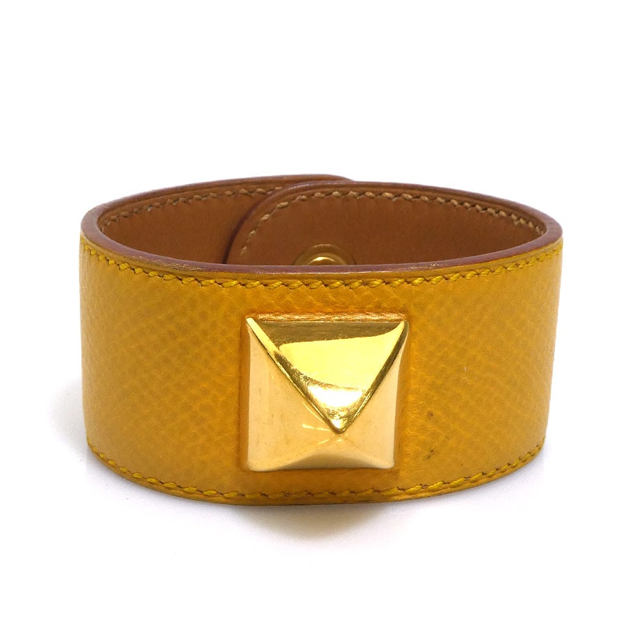 エルメス HERMES ブレスレット メドール レザー/メタル イエロー/ゴールド レディース e61692a